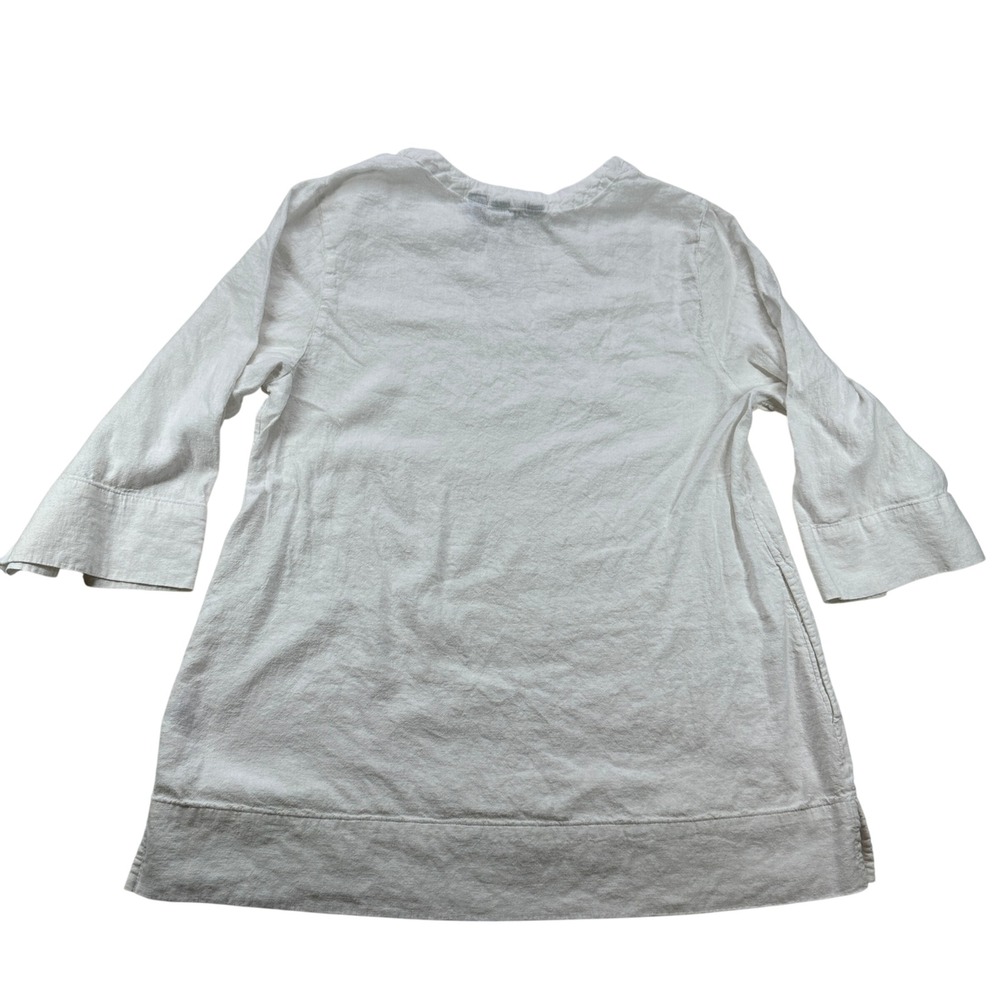 Lands End White Linen Blend V Neck 3/4‎ Sleeve Tunic Top Size L